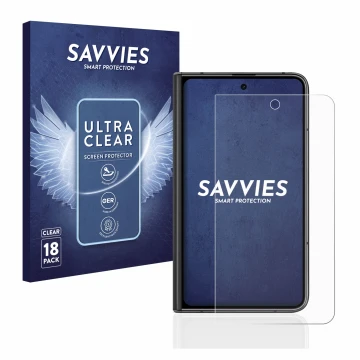 Parte frontal de un envase de producto con el logotipo de la marca Savvies. Al lado se muestra el dispositivo Google Pixel Fol
