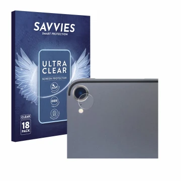 Parte frontal de un envase de producto con el logotipo de la marca Savvies. Al lado se muestra el dispositivo Apple iPad Pro 1