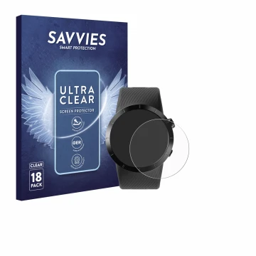 Parte frontal de un envase de producto con el logotipo de la marca Savvies. Al lado se muestra el dispositivo Shot Scope X5 co