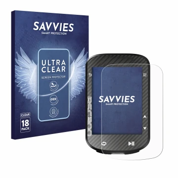 Parte frontal de un envase de producto con el logotipo de la marca Savvies. Al lado se muestra el dispositivo iGPSPORT BSC300 