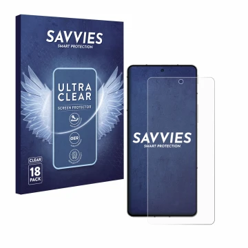 Parte frontal de un envase de producto con el logotipo de la marca Savvies. Al lado se muestra el dispositivo ZTE Nubia Z50S P