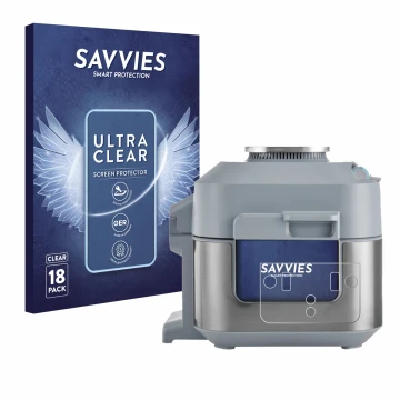 Parte frontal de un envase de producto con el logotipo de la marca Savvies. Al lado se muestra el dispositivo Ninja Speedi Rap