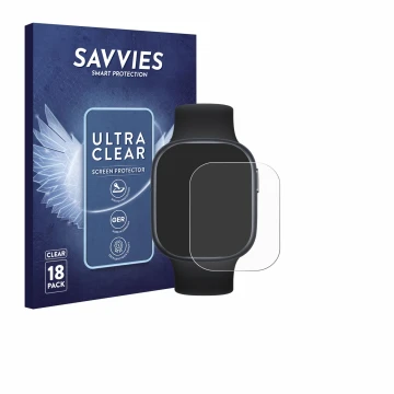 Parte frontal de un envase de producto con el logotipo de la marca Savvies. Al lado se muestra el dispositivo Honor Watch 4 co