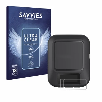 Parte frontal de un envase de producto con el logotipo de la marca Savvies. Al lado se muestra el dispositivo Garmin inReach M