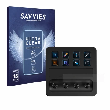 Parte frontal de un envase de producto con el logotipo de la marca Savvies. Al lado se muestra el dispositivo Elgato Stream De
