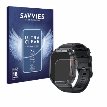 Parte frontal de un envase de producto con el logotipo de la marca Savvies. Al lado se muestra el dispositivo GaWear K57PRO 1.