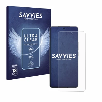 Parte frontal de un envase de producto con el logotipo de la marca Savvies. Al lado se muestra el dispositivo Vivo iQOO 12 con