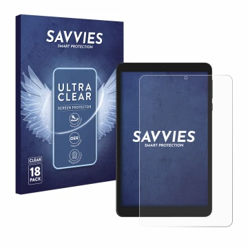 Parte frontal de un envase de producto con el logotipo de la marca Savvies. Al lado se muestra el dispositivo Doogee T20 Mini 