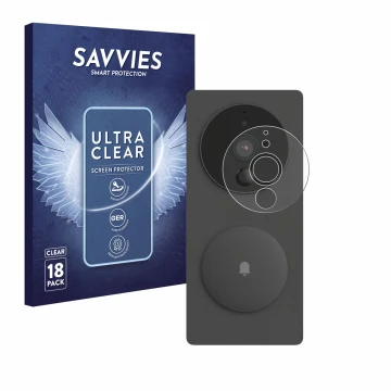 Parte frontal de un envase de producto con el logotipo de la marca Savvies. Al lado se muestra el dispositivo Aqara SVD-KIT1 (