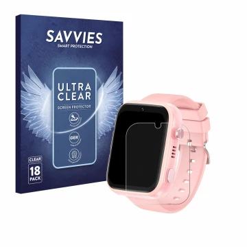 Parte frontal de un envase de producto con el logotipo de la marca Savvies. Al lado se muestra el dispositivo jianyana 4G Kids