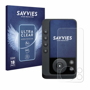 Parte frontal de un envase de producto con el logotipo de la marca Savvies. Al lado se muestra el dispositivo Profoto Connect 