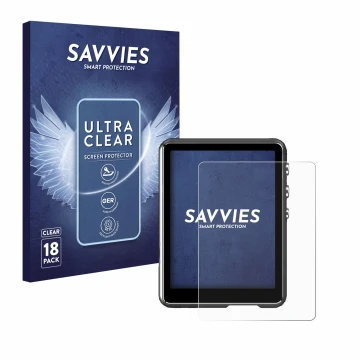 Parte frontal de un envase de producto con el logotipo de la marca Savvies. Al lado se muestra el dispositivo Mechen M3 con su