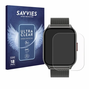 Parte frontal de un envase de producto con el logotipo de la marca Savvies. Al lado se muestra el dispositivo Popglory P95 2