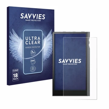 Parte frontal de un envase de producto con el logotipo de la marca Savvies. Al lado se muestra el dispositivo Astell&Kern Kann