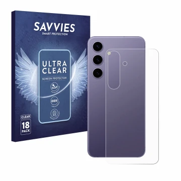 Parte frontal de un envase de producto con el logotipo de la marca Savvies. Al lado se muestra el dispositivo Samsung Galaxy S