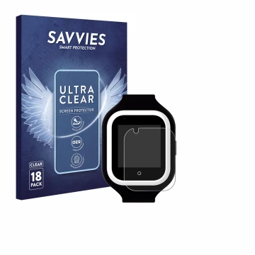 Parte frontal de un envase de producto con el logotipo de la marca Savvies. Al lado se muestra el dispositivo SaveFamily Iconi