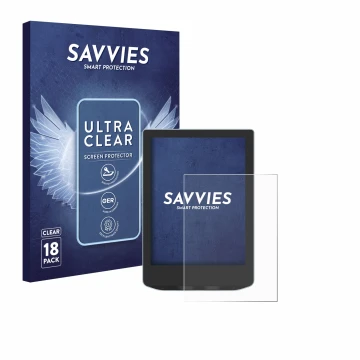 Parte frontal de un envase de producto con el logotipo de la marca Savvies. Al lado se muestra el dispositivo Vivlio Light HD 