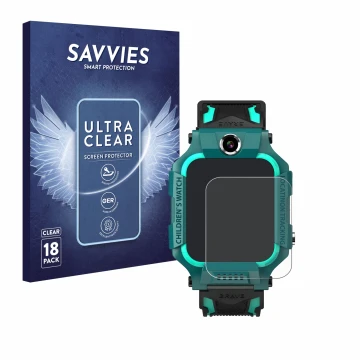 Parte frontal de un envase de producto con el logotipo de la marca Savvies. Al lado se muestra el dispositivo Retoo Smartwatch