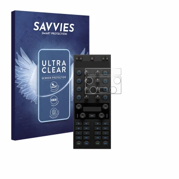Parte frontal de un envase de producto con el logotipo de la marca Savvies. Al lado se muestra el dispositivo Native Instrumen