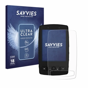 Parte frontal de un envase de producto con el logotipo de la marca Savvies. Al lado se muestra el dispositivo TwoNav Aventura 