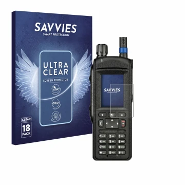 Parte frontal de un envase de producto con el logotipo de la marca Savvies. Al lado se muestra el dispositivo Motorola MTP6650
