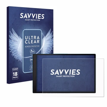Parte frontal de un envase de producto con el logotipo de la marca Savvies. Al lado se muestra el dispositivo Garmin DriveSmar