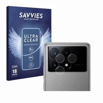 Parte frontal de un envase de producto con el logotipo de la marca Savvies. Al lado se muestra el dispositivo Xiaomi Poco X6 P