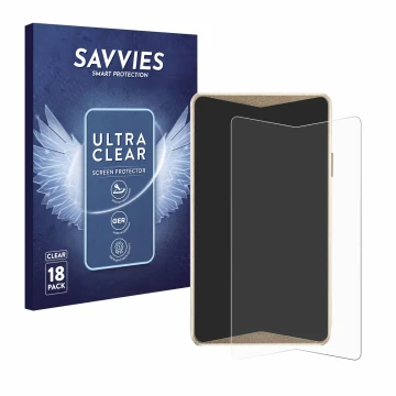 Parte frontal de un envase de producto con el logotipo de la marca Savvies. Al lado se muestra el dispositivo ELLIPAL Titan 2.
