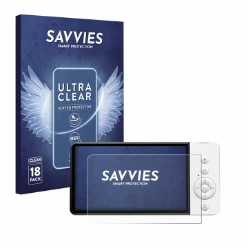 Parte frontal de un envase de producto con el logotipo de la marca Savvies. Al lado se muestra el dispositivo GHB ABM720 con s