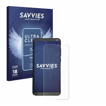 Parte frontal de un envase de producto con el logotipo de la marca Savvies. Al lado se muestra el dispositivo Brondi Amico XL 
