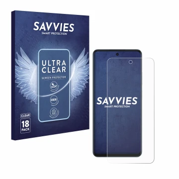 Parte frontal de un envase de producto con el logotipo de la marca Savvies. Al lado se muestra el dispositivo Oppo A60 con su 