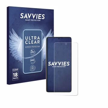 Parte frontal de un envase de producto con el logotipo de la marca Savvies. Al lado se muestra el dispositivo Xiaomi Poco F6 c