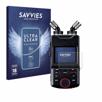 Parte frontal de un envase de producto con el logotipo de la marca Savvies. Al lado se muestra el dispositivo Tascam Portacapt