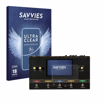 Parte frontal de un envase de producto con el logotipo de la marca Savvies. Al lado se muestra el dispositivo Headrush Core co