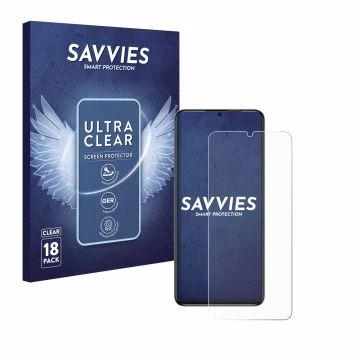 Parte frontal de un envase de producto con el logotipo de la marca Savvies. Al lado se muestra el dispositivo Oukitel C50 con 