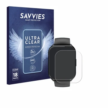 Parte frontal de un envase de producto con el logotipo de la marca Savvies. Al lado se muestra el dispositivo Aycy MT65 1.85