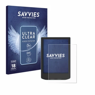 Parte frontal de un envase de producto con el logotipo de la marca Savvies. Al lado se muestra el dispositivo Vivlio Light HD 