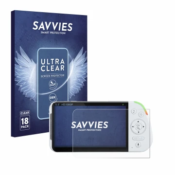 Parte frontal de un envase de producto con el logotipo de la marca Savvies. Al lado se muestra el dispositivo Babysense MaxVie