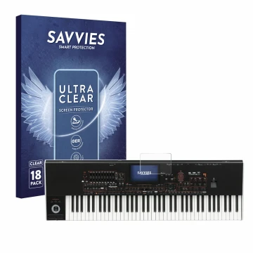 Parte frontal de un envase de producto con el logotipo de la marca Savvies. Al lado se muestra el dispositivo KORG Pa4x con su