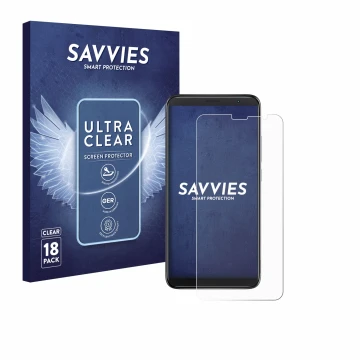 Parte frontal de un envase de producto con el logotipo de la marca Savvies. Al lado se muestra el dispositivo TCL 403 con su p