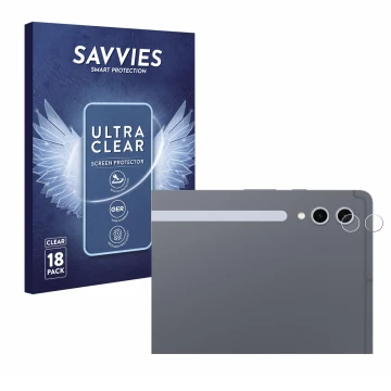 Parte frontal de un envase de producto con el logotipo de la marca Savvies. Al lado se muestra el dispositivo Samsung Galaxy T