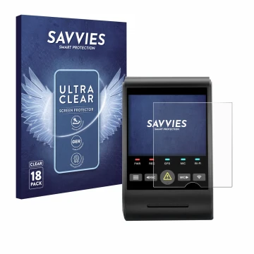 Parte frontal de un envase de producto con el logotipo de la marca Savvies. Al lado se muestra el dispositivo VIOFO A229 PRO c