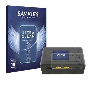 Parte frontal de un envase de producto con el logotipo de la marca Savvies. Al lado se muestra el dispositivo Gens Ace IMARS D