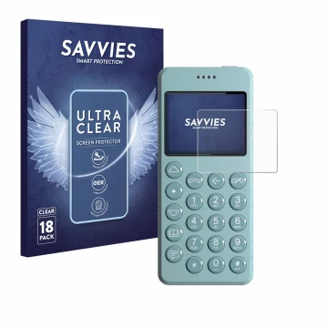 Parte frontal de un envase de producto con el logotipo de la marca Savvies. Al lado se muestra el dispositivo Punkt MP02 con s
