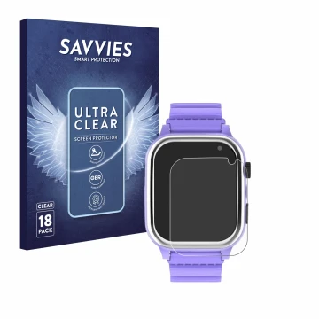 Parte frontal de un envase de producto con el logotipo de la marca Savvies. Al lado se muestra el dispositivo Jubunrer Kids Sm