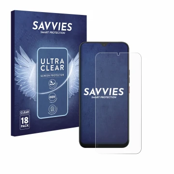 Parte frontal de un envase de producto con el logotipo de la marca Savvies. Al lado se muestra el dispositivo Volla Phone 22 c