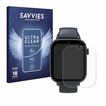 Parte frontal de un envase de producto con el logotipo de la marca Savvies. Al lado se muestra el dispositivo Forever Kids Sma