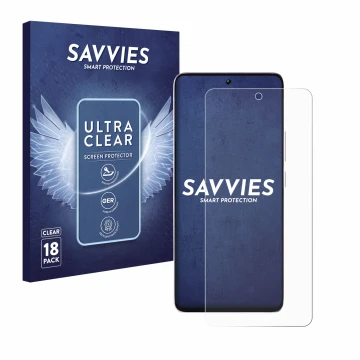 Parte frontal de un envase de producto con el logotipo de la marca Savvies. Al lado se muestra el dispositivo Xiaomi Poco M7 P