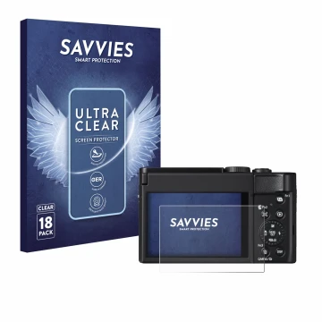 Parte frontal de un envase de producto con el logotipo de la marca Savvies. Al lado se muestra el dispositivo Panasonic Lumix 