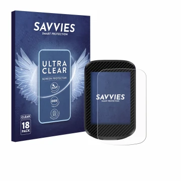 Parte frontal de un envase de producto con el logotipo de la marca Savvies. Al lado se muestra el dispositivo iGPSPORT BSC300T